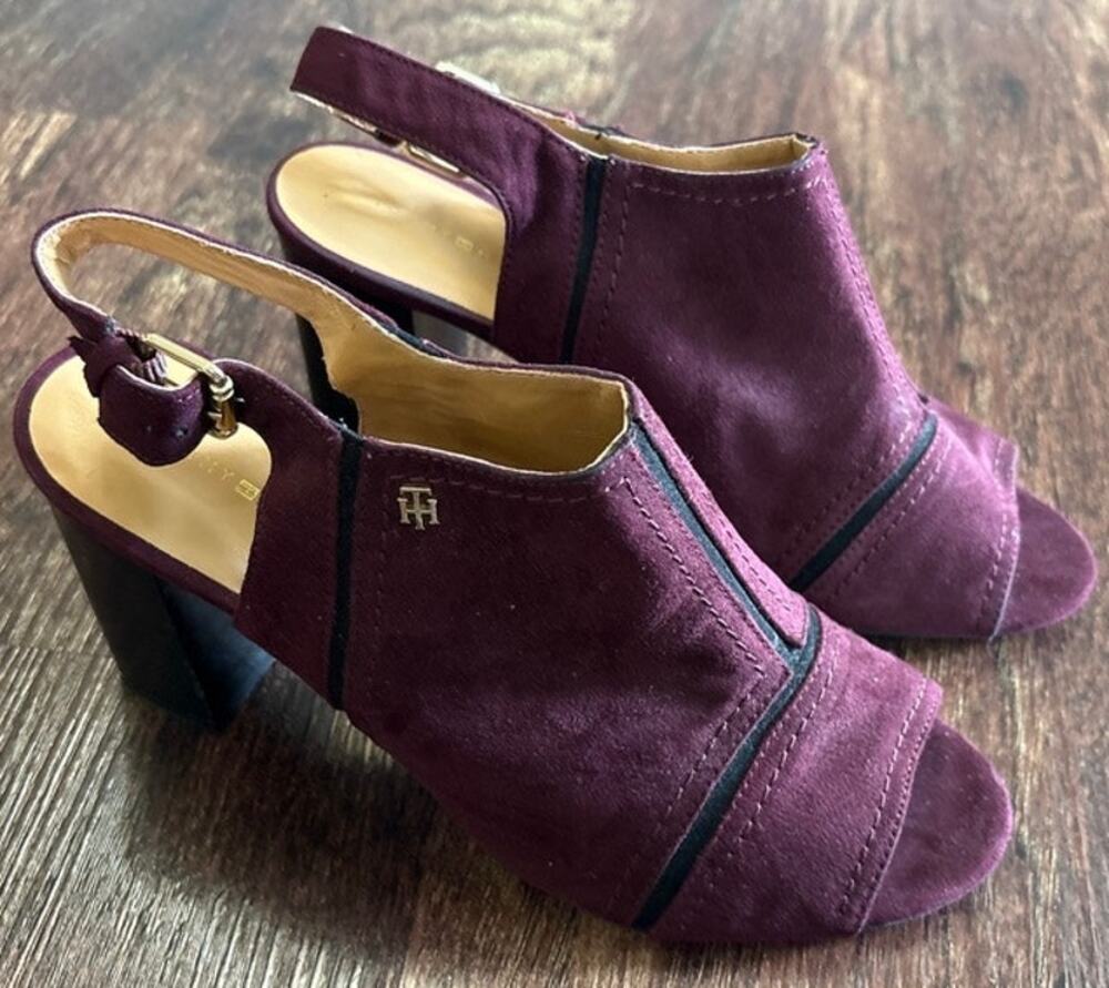 Tommy Hilfiger Maroon Suede Block Heel Pumps Women's Size 8M